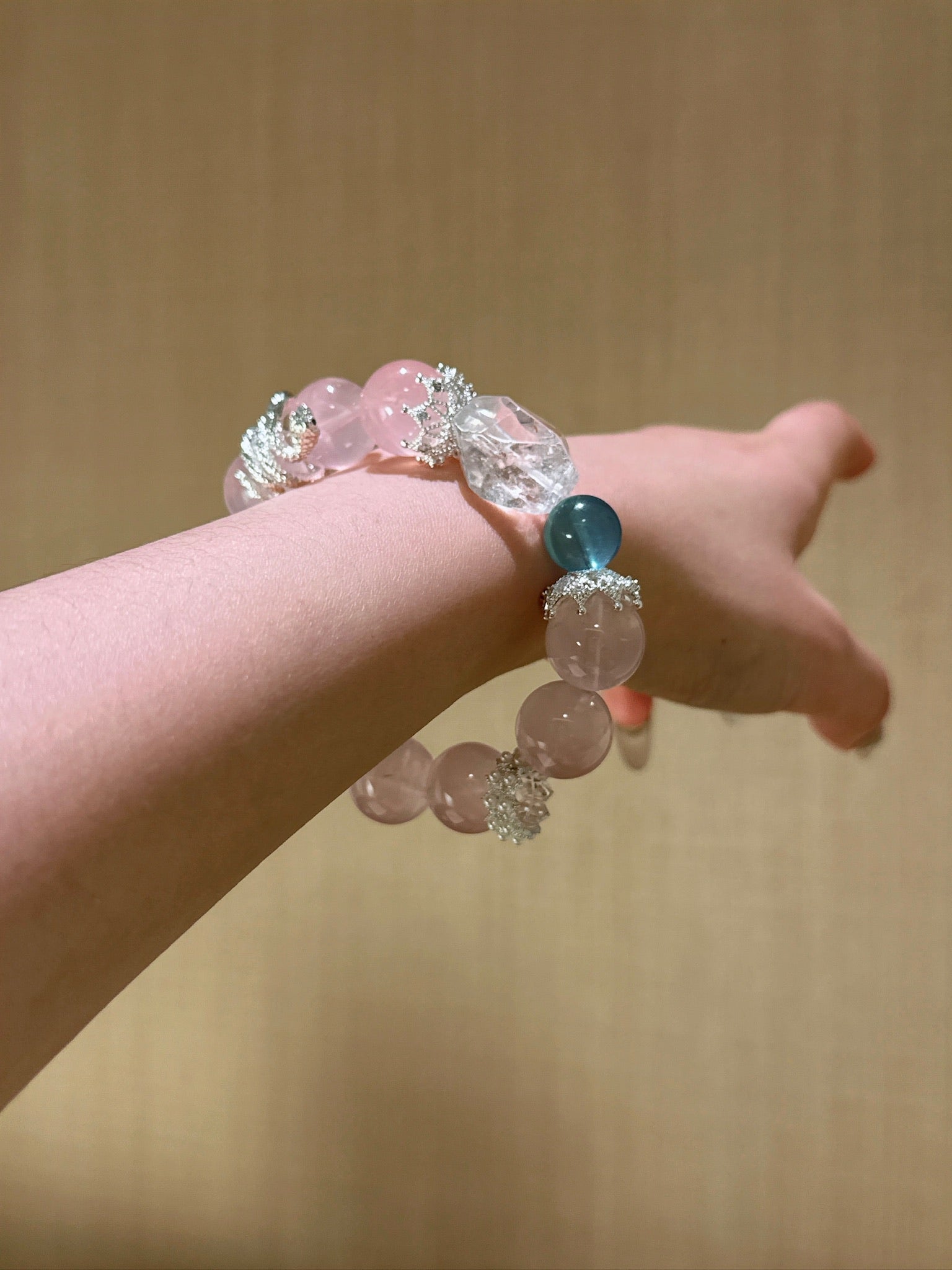 ▫️▪️ Pink crystal white crystal aquamarine bracelet